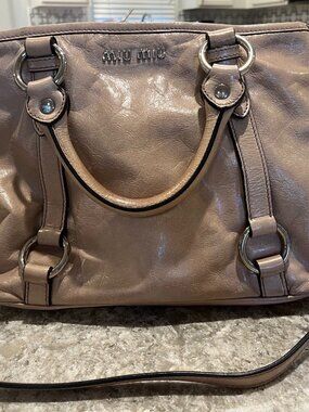 Miu Miu Vitello Shine Pinkish Beige Two Way Shoulder Bag